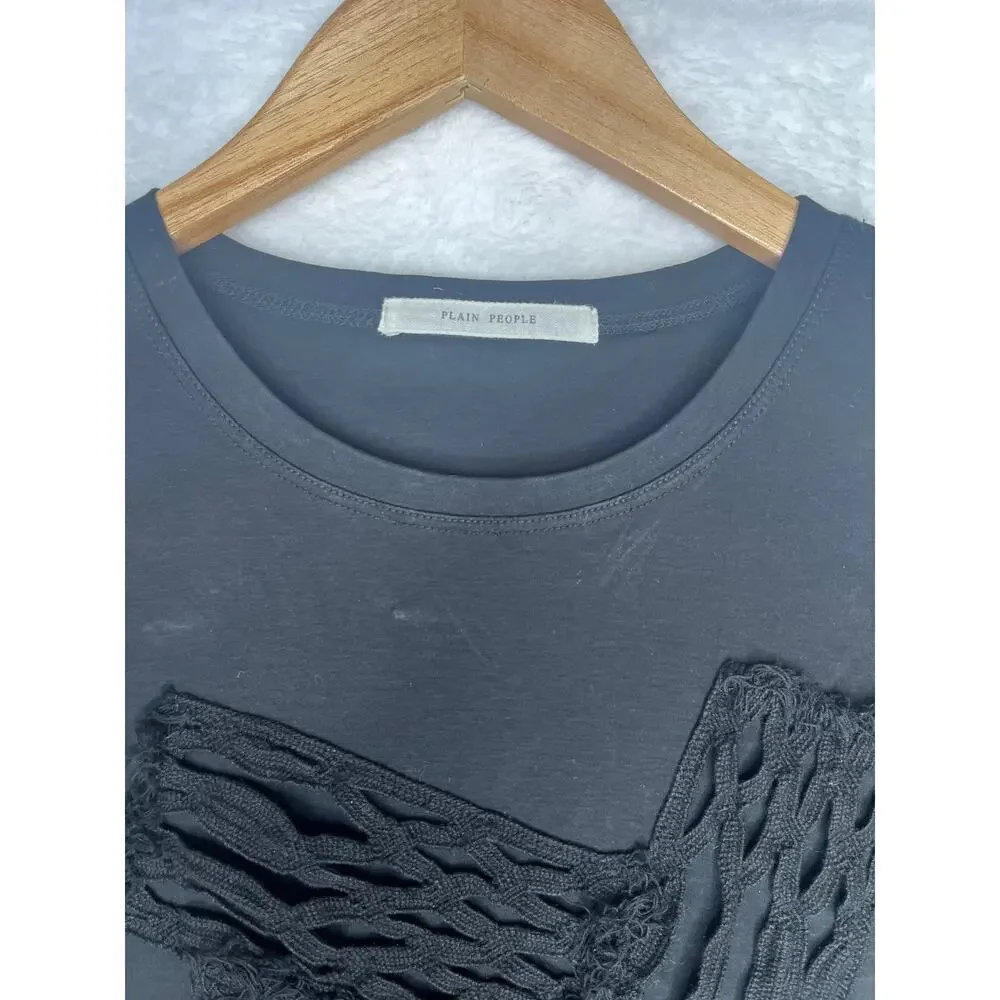 Plain People Japan Black Textured Lace Tshirt Minimalist Streetwear Neutral sz 2